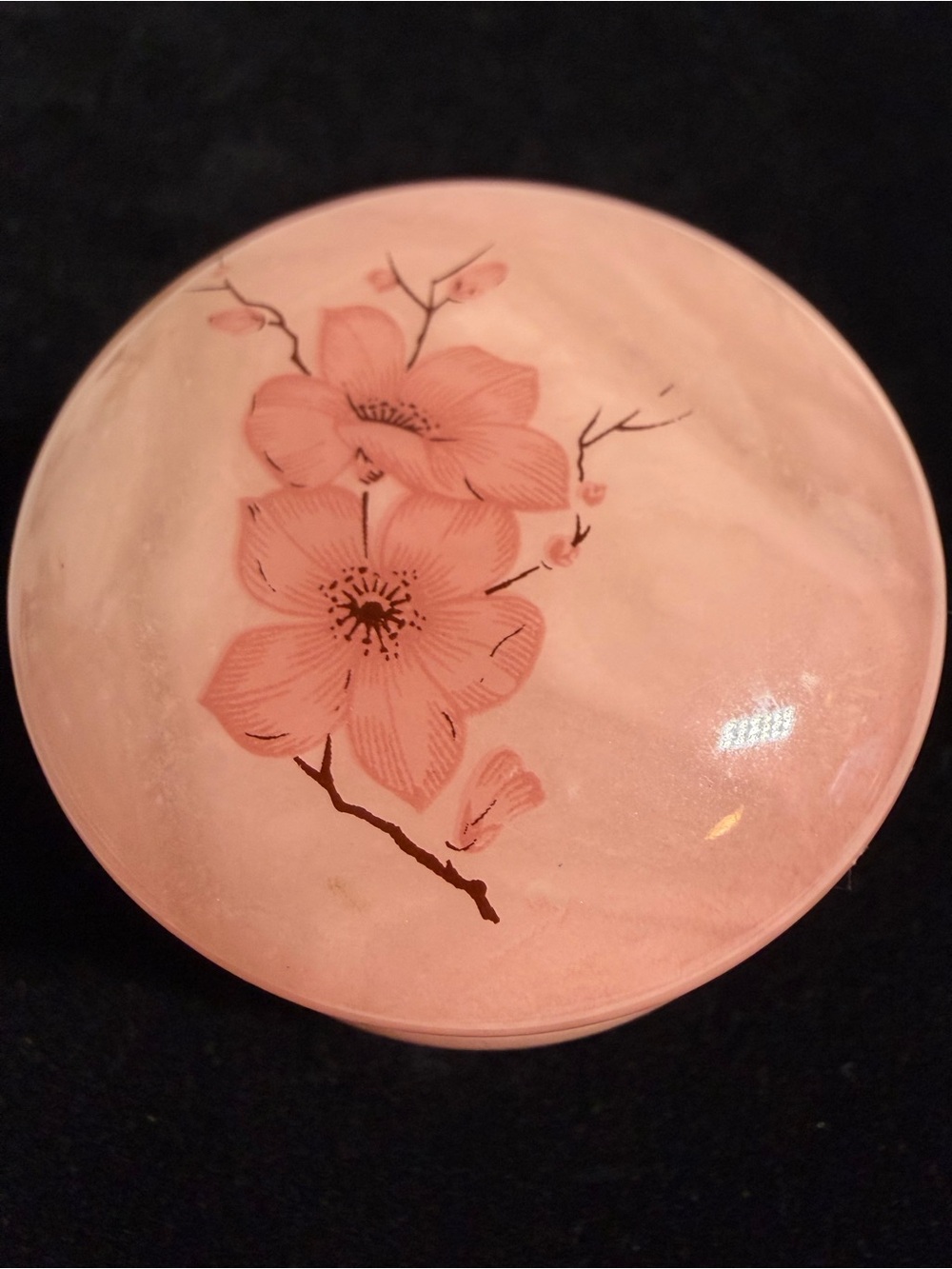 Vintage Pink Alabaster Floral Ceramic Trinket Dish - Home Art